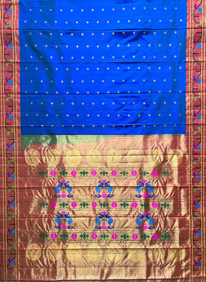 Small Turning Muniya Border Peacock Blue Paithani Saree